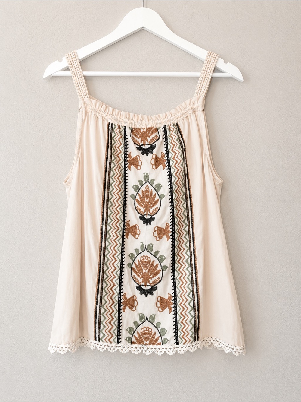 Democracy Cream Embroidered Boho Camisole